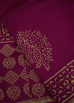 Pink Chanderi Cotton Saree With Blouse Piece - Indian Silk House Agencies