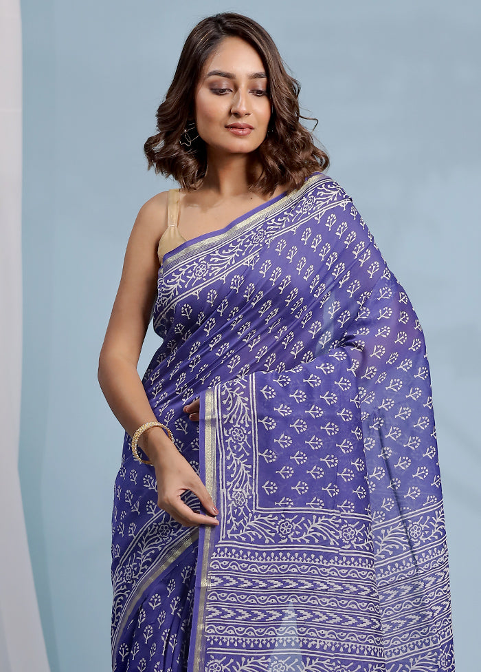 Purple Chanderi Cotton Saree With Blouse Piece - Indian Silk House Agencies