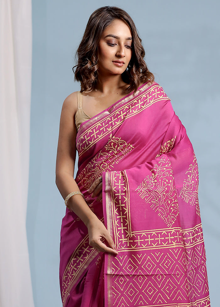 Purple Chanderi Cotton Saree With Blouse Piece - Indian Silk House Agencies