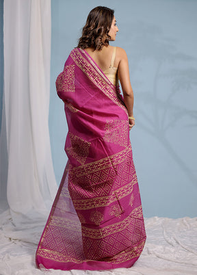 Purple Chanderi Cotton Saree With Blouse Piece - Indian Silk House Agencies