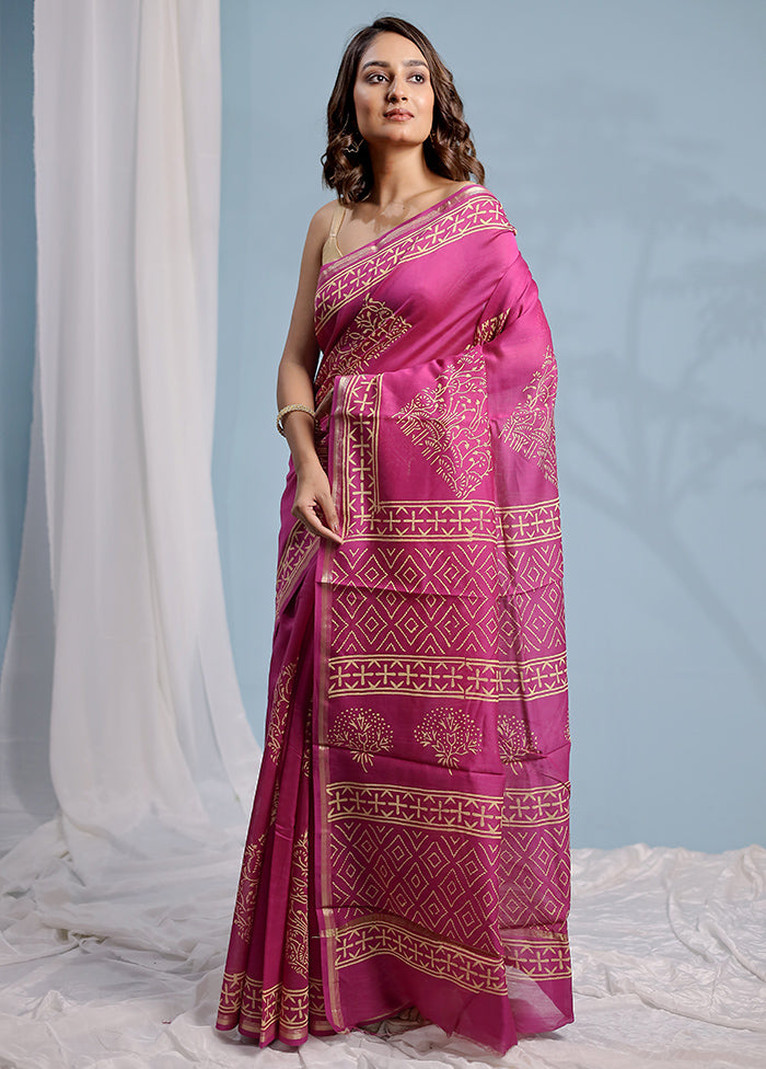 Purple Chanderi Cotton Saree With Blouse Piece - Indian Silk House Agencies