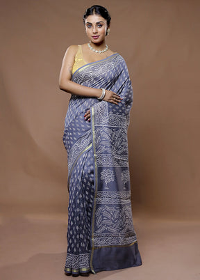 Grey Chanderi Cotton Saree With Blouse Piece - Indian Silk House Agencies