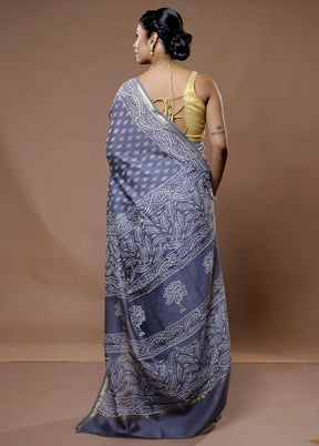 Grey Chanderi Cotton Saree With Blouse Piece - Indian Silk House Agencies