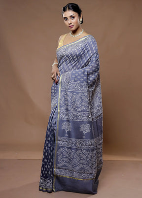 Grey Chanderi Cotton Saree With Blouse Piece - Indian Silk House Agencies