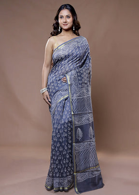 Grey Chanderi Cotton Saree With Blouse Piece - Indian Silk House Agencies