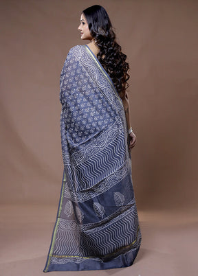 Grey Chanderi Cotton Saree With Blouse Piece - Indian Silk House Agencies