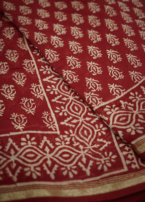 Red Chanderi Cotton Saree With Blouse Piece - Indian Silk House Agencies