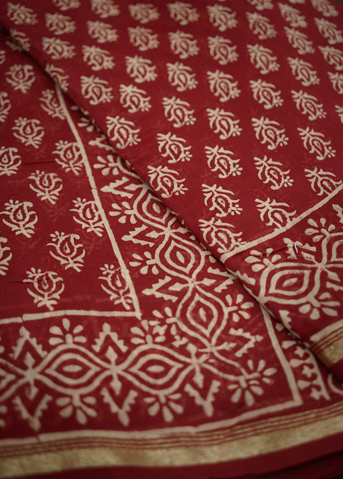 Red Chanderi Cotton Saree With Blouse Piece - Indian Silk House Agencies