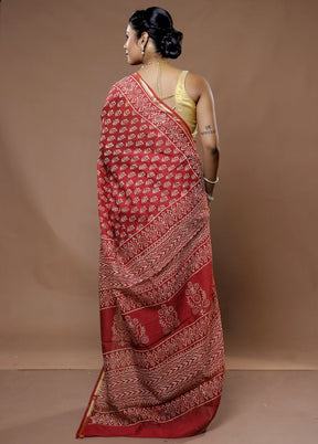 Red Chanderi Cotton Saree With Blouse Piece - Indian Silk House Agencies