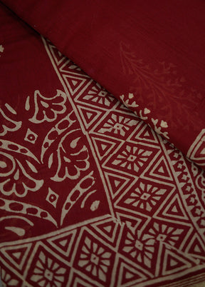 Red Chanderi Cotton Saree With Blouse Piece - Indian Silk House Agencies