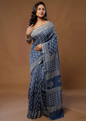 Blue Chanderi Cotton Saree With Blouse Piece - Indian Silk House Agencies