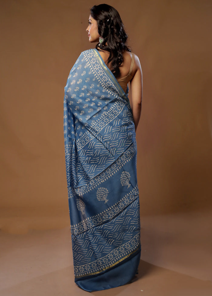 Blue Chanderi Cotton Saree With Blouse Piece - Indian Silk House Agencies