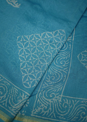 Blue Chanderi Cotton Saree With Blouse Piece - Indian Silk House Agencies