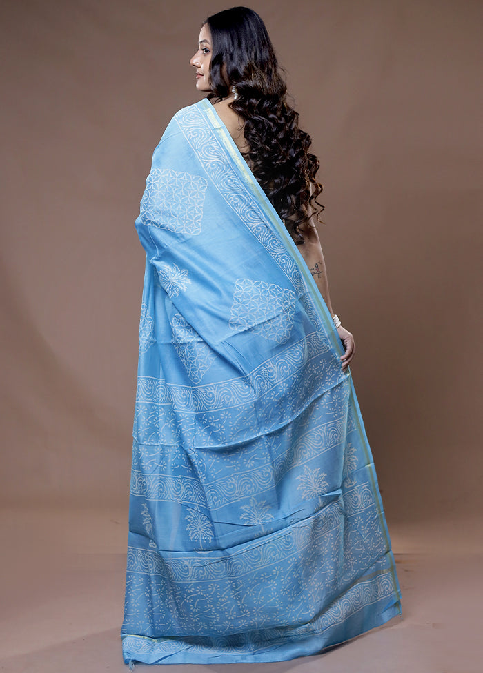 Blue Chanderi Cotton Saree With Blouse Piece - Indian Silk House Agencies