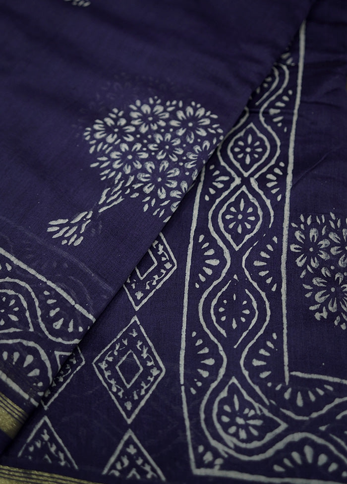 Blue Chanderi Cotton Saree With Blouse Piece - Indian Silk House Agencies