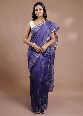 Blue Chanderi Cotton Saree With Blouse Piece - Indian Silk House Agencies