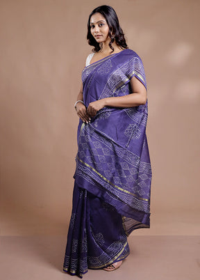 Blue Chanderi Cotton Saree With Blouse Piece - Indian Silk House Agencies