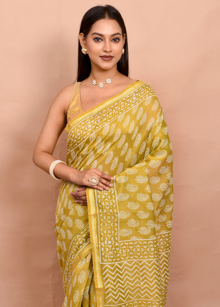 Yellow Chanderi Cotton Saree With Blouse Piece - Indian Silk House Agencies