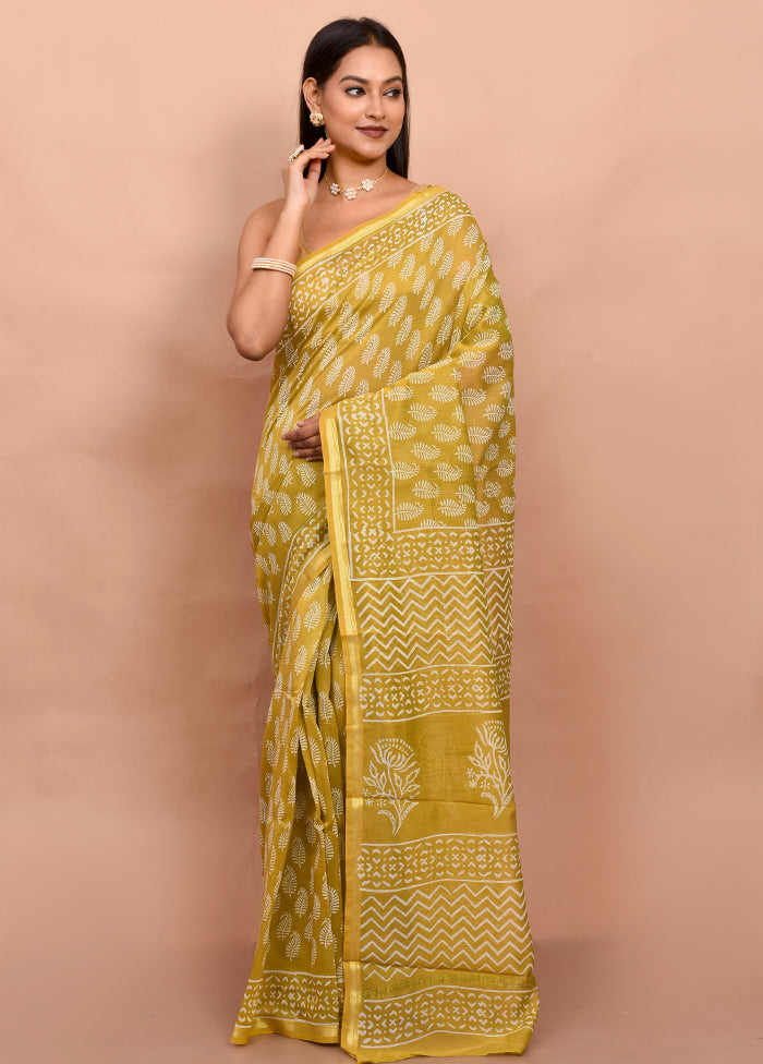 Yellow Chanderi Cotton Saree With Blouse Piece - Indian Silk House Agencies