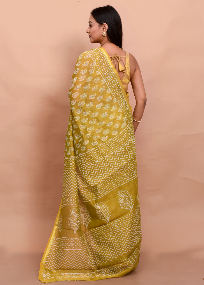 Yellow Chanderi Cotton Saree With Blouse Piece - Indian Silk House Agencies