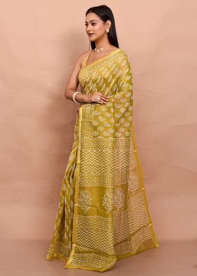 Yellow Chanderi Cotton Saree With Blouse Piece - Indian Silk House Agencies