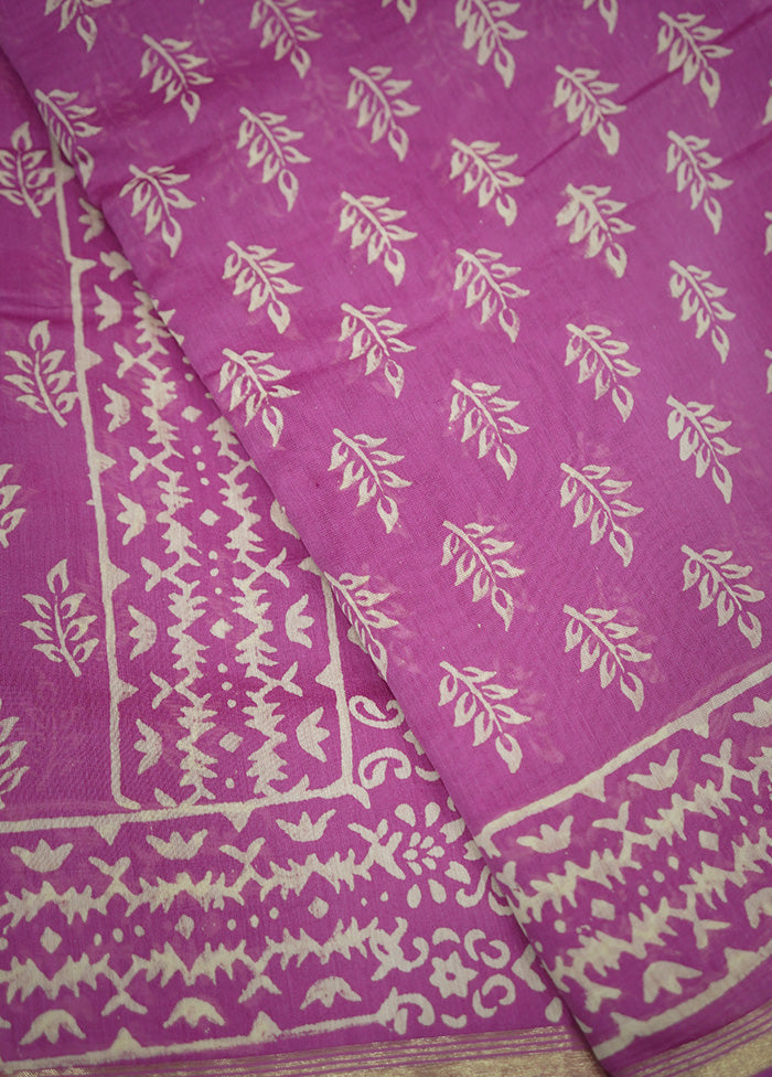 Pink Chanderi Cotton Saree With Blouse Piece - Indian Silk House Agencies