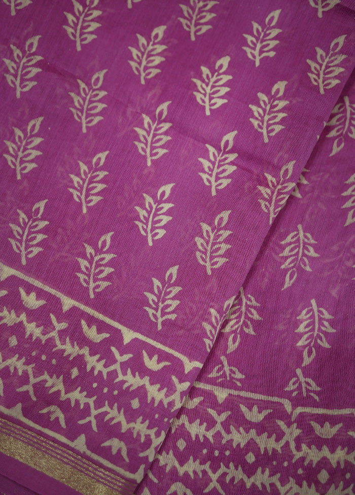 Pink Chanderi Cotton Saree With Blouse Piece - Indian Silk House Agencies