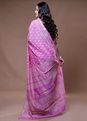 Pink Chanderi Cotton Saree With Blouse Piece - Indian Silk House Agencies