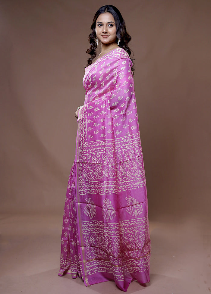 Pink Chanderi Cotton Saree With Blouse Piece - Indian Silk House Agencies