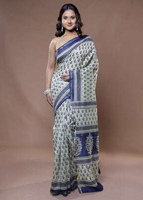 Cream Chanderi Cotton Saree With Blouse Piece - Indian Silk House Agencies