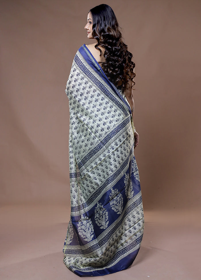 Cream Chanderi Cotton Saree With Blouse Piece - Indian Silk House Agencies