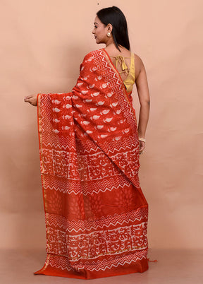 Orange Chanderi Cotton Saree With Blouse Piece - Indian Silk House Agencies