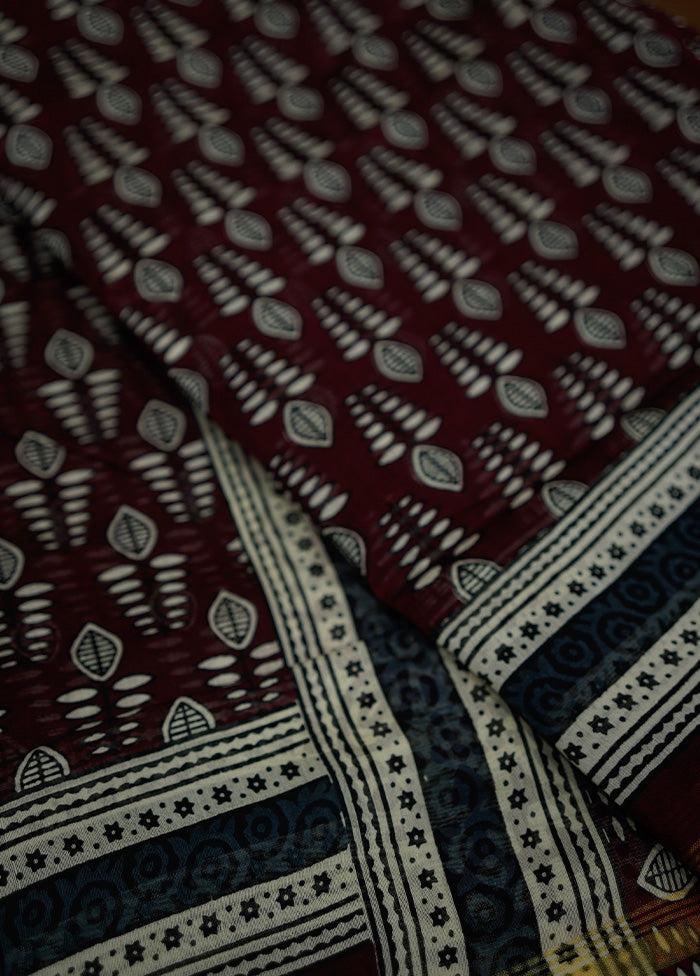 Maroon Chanderi Cotton Saree With Blouse Piece - Indian Silk House Agencies