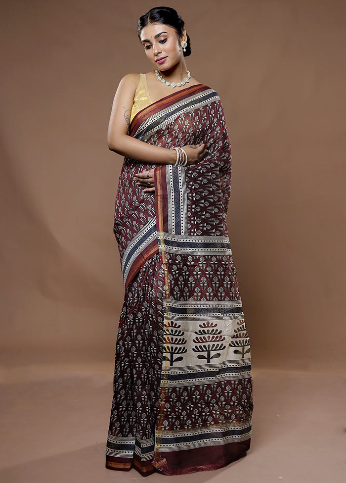 Maroon Chanderi Cotton Saree With Blouse Piece - Indian Silk House Agencies