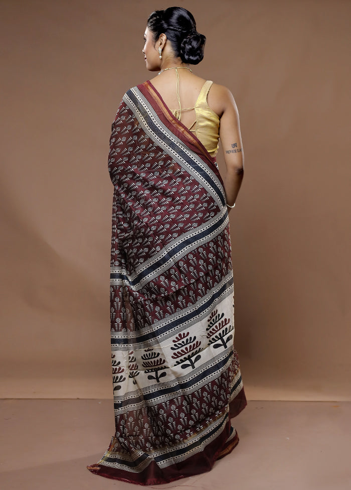 Maroon Chanderi Cotton Saree With Blouse Piece - Indian Silk House Agencies