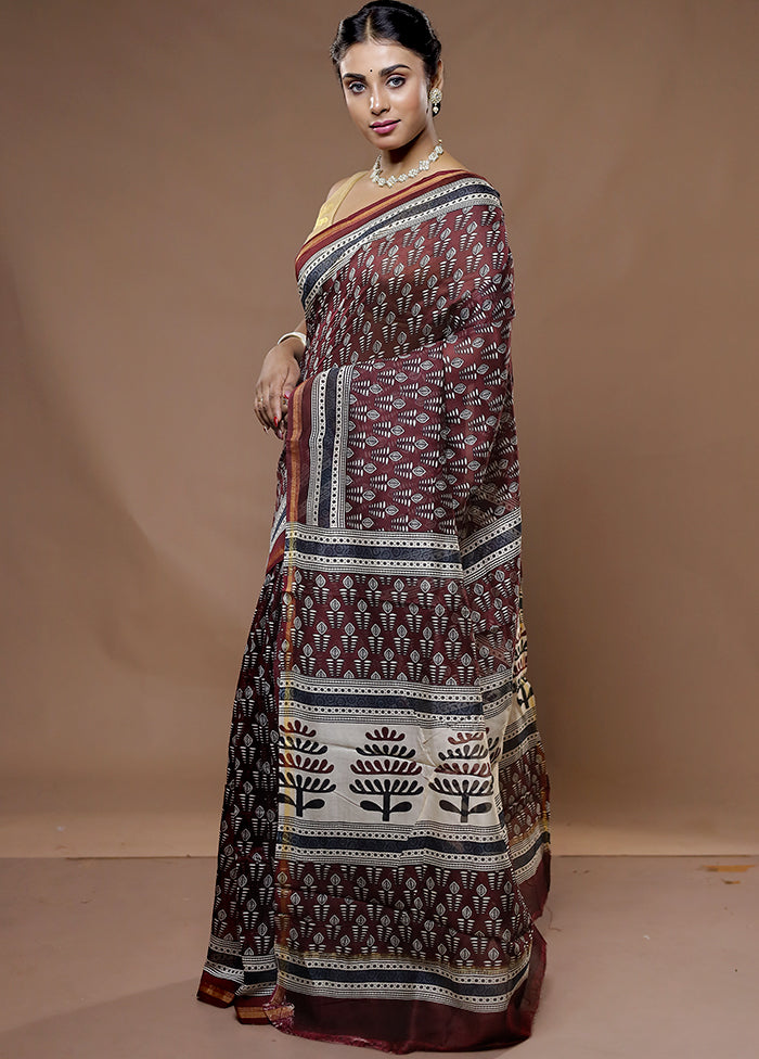 Maroon Chanderi Cotton Saree With Blouse Piece - Indian Silk House Agencies