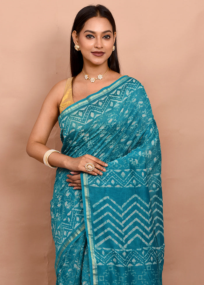 Blue Chanderi Cotton Saree With Blouse Piece - Indian Silk House Agencies