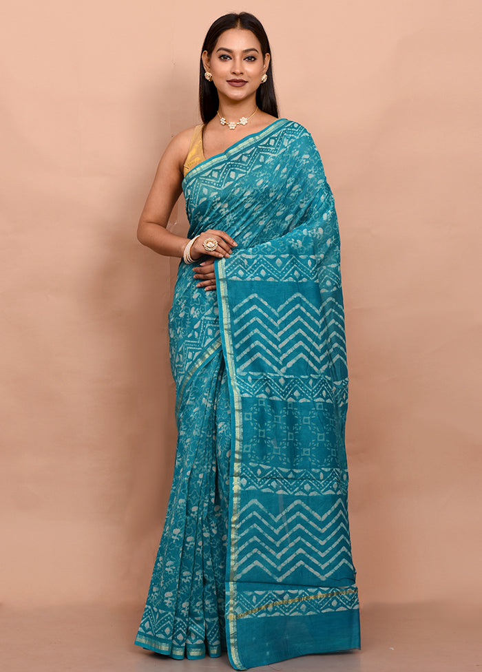 Blue Chanderi Cotton Saree With Blouse Piece - Indian Silk House Agencies