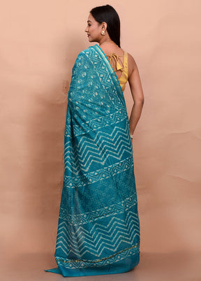 Blue Chanderi Cotton Saree With Blouse Piece - Indian Silk House Agencies