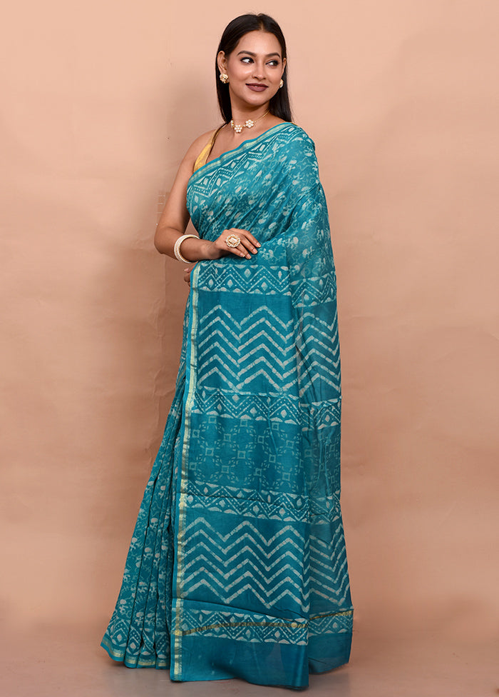 Blue Chanderi Cotton Saree With Blouse Piece - Indian Silk House Agencies