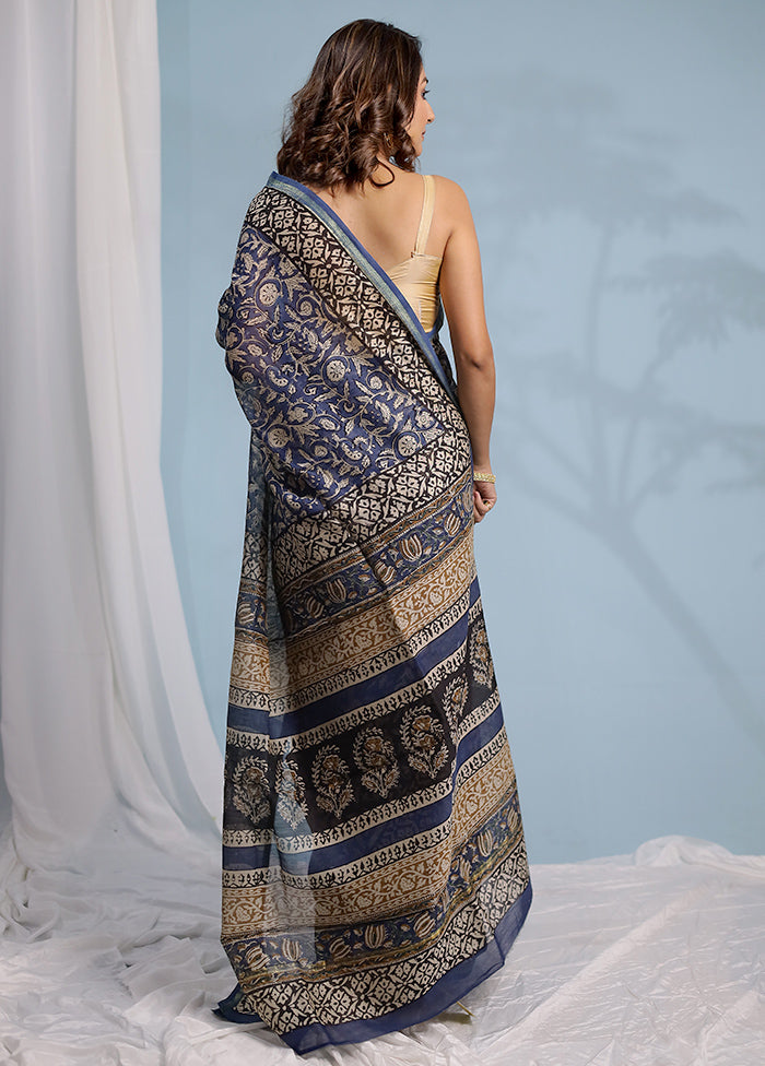 Blue Chanderi Cotton Saree With Blouse Piece - Indian Silk House Agencies