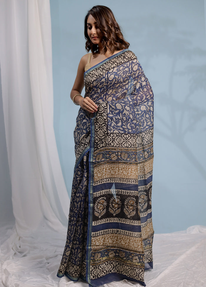 Blue Chanderi Cotton Saree With Blouse Piece - Indian Silk House Agencies