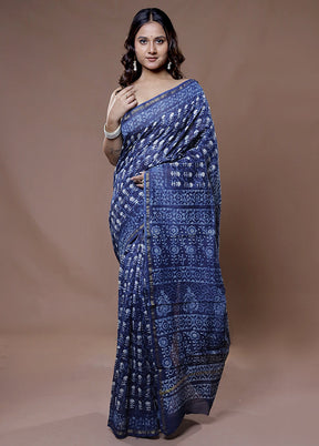 Blue Chanderi Cotton Saree With Blouse Piece - Indian Silk House Agencies