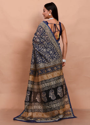 Blue Chanderi Cotton Saree With Blouse Piece - Indian Silk House Agencies