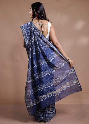 Blue Chanderi Cotton Saree With Blouse Piece - Indian Silk House Agencies