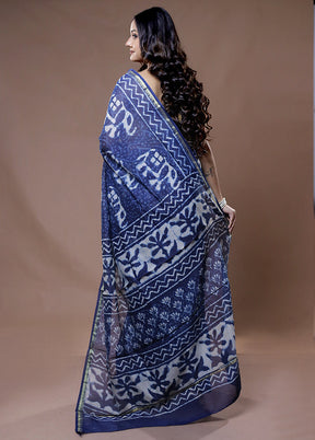 Blue Chanderi Cotton Saree With Blouse Piece - Indian Silk House Agencies