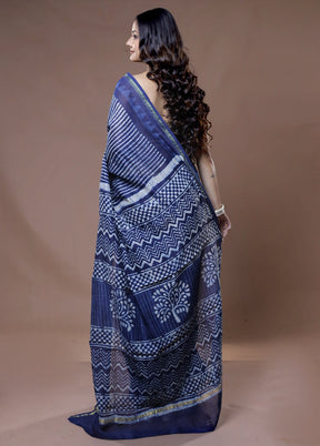 Blue Chanderi Cotton Saree With Blouse Piece - Indian Silk House Agencies