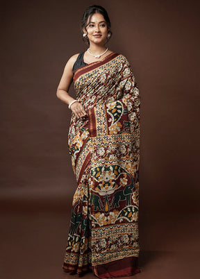 Maroon Chanderi Cotton Saree With Blouse Piece - Indian Silk House Agencies