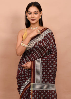 Brown Chanderi Cotton Saree With Blouse Piece - Indian Silk House Agencies