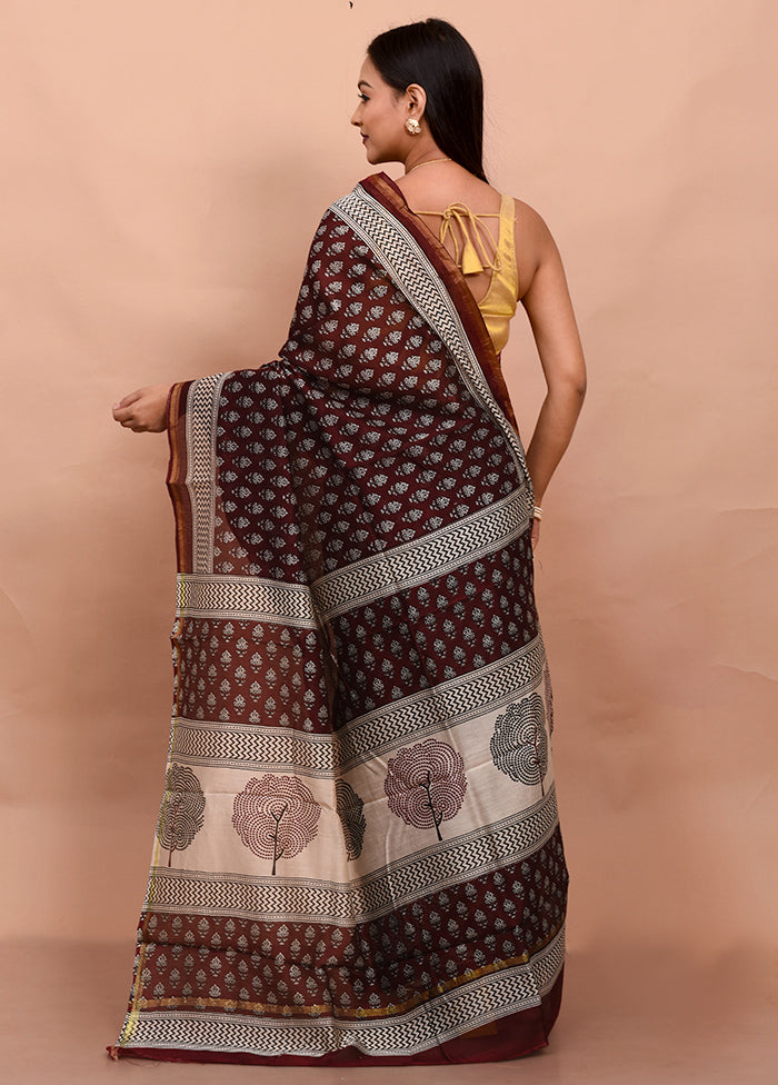 Brown Chanderi Cotton Saree With Blouse Piece - Indian Silk House Agencies